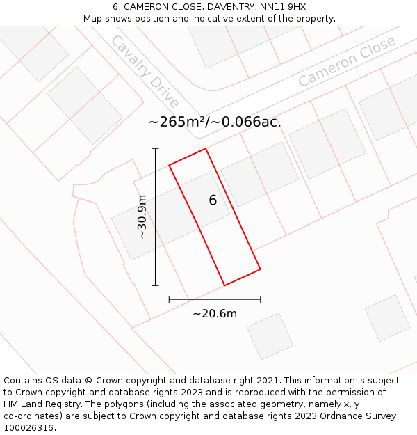 6, CAMERON CLOSE, DAVENTRY, NN11 9HX: Plot and title map