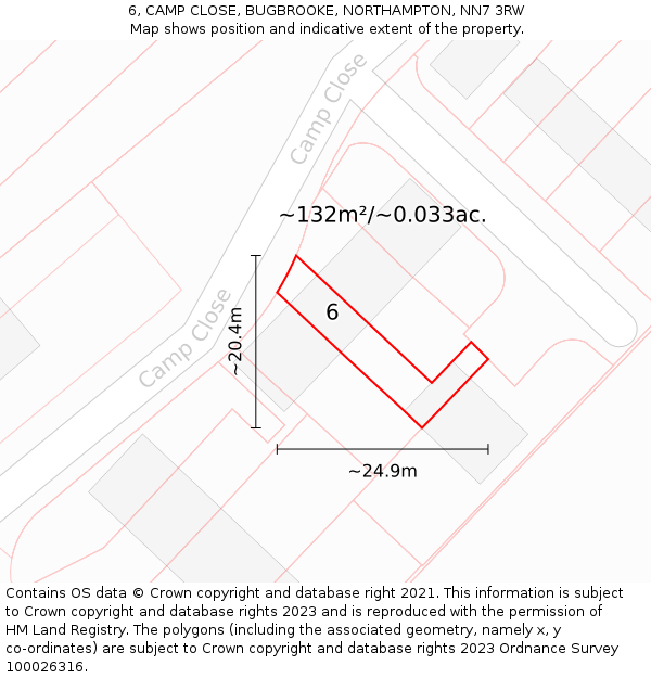6, CAMP CLOSE, BUGBROOKE, NORTHAMPTON, NN7 3RW: Plot and title map