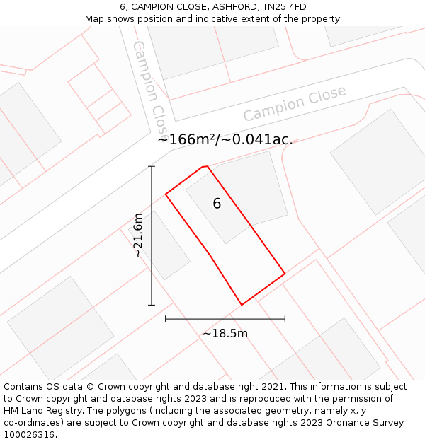 6, CAMPION CLOSE, ASHFORD, TN25 4FD: Plot and title map