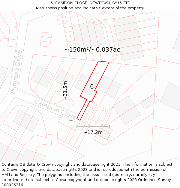 6, CAMPION CLOSE, NEWTOWN, SY16 2TD: Plot and title map