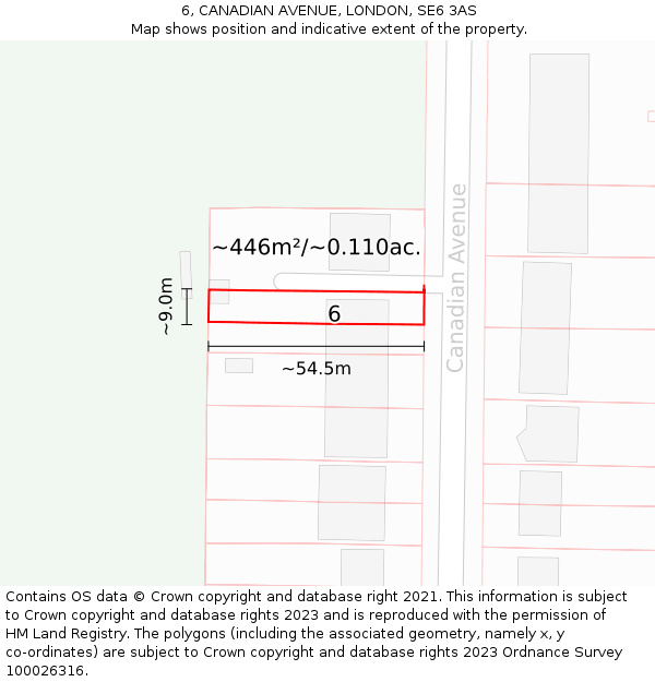 6, CANADIAN AVENUE, LONDON, SE6 3AS: Plot and title map