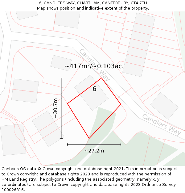 6, CANDLERS WAY, CHARTHAM, CANTERBURY, CT4 7TU: Plot and title map