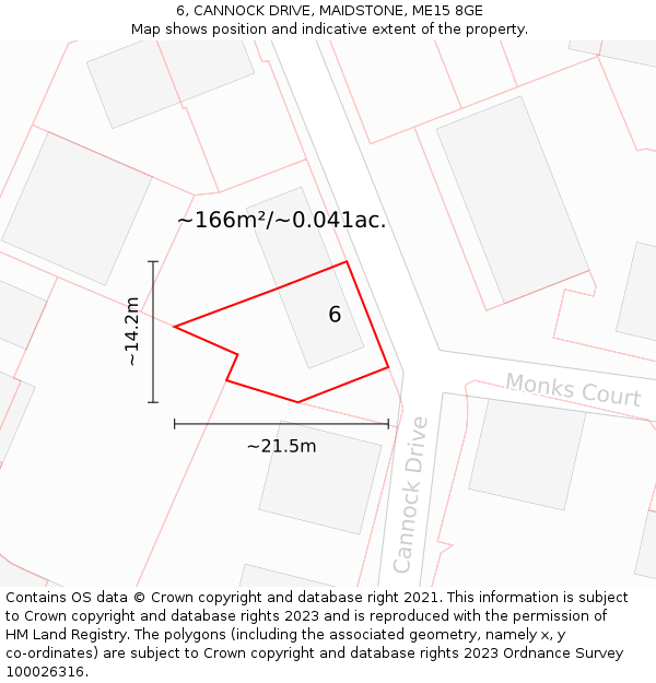 6, CANNOCK DRIVE, MAIDSTONE, ME15 8GE: Plot and title map