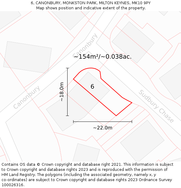 6, CANONBURY, MONKSTON PARK, MILTON KEYNES, MK10 9PY: Plot and title map