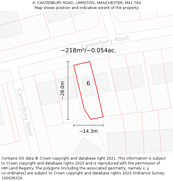 6, CANTERBURY ROAD, URMSTON, MANCHESTER, M41 7AX: Plot and title map