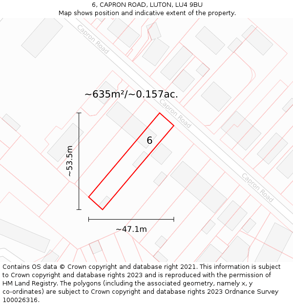 6, CAPRON ROAD, LUTON, LU4 9BU: Plot and title map