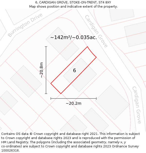 6, CARDIGAN GROVE, STOKE-ON-TRENT, ST4 8XY: Plot and title map