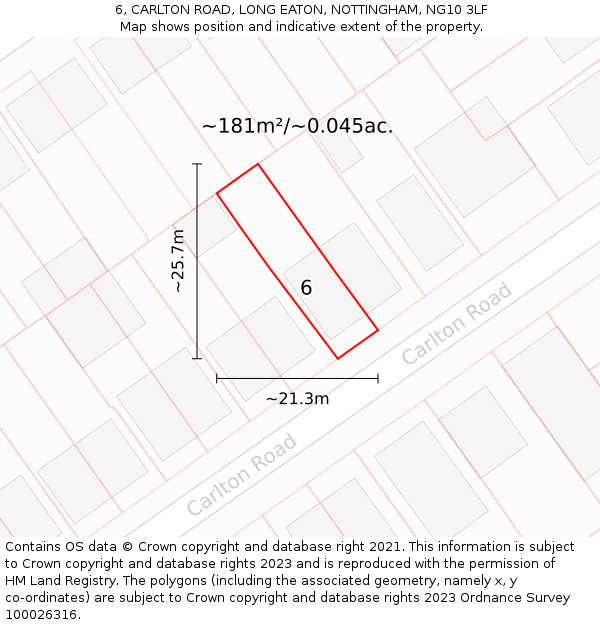 6, CARLTON ROAD, LONG EATON, NOTTINGHAM, NG10 3LF: Plot and title map