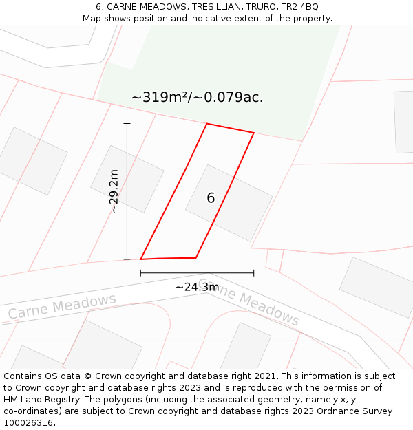 6, CARNE MEADOWS, TRESILLIAN, TRURO, TR2 4BQ: Plot and title map