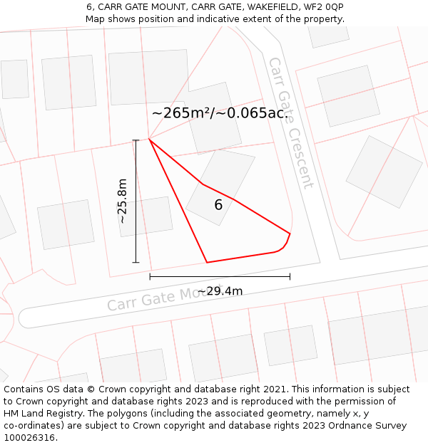 6, CARR GATE MOUNT, CARR GATE, WAKEFIELD, WF2 0QP: Plot and title map