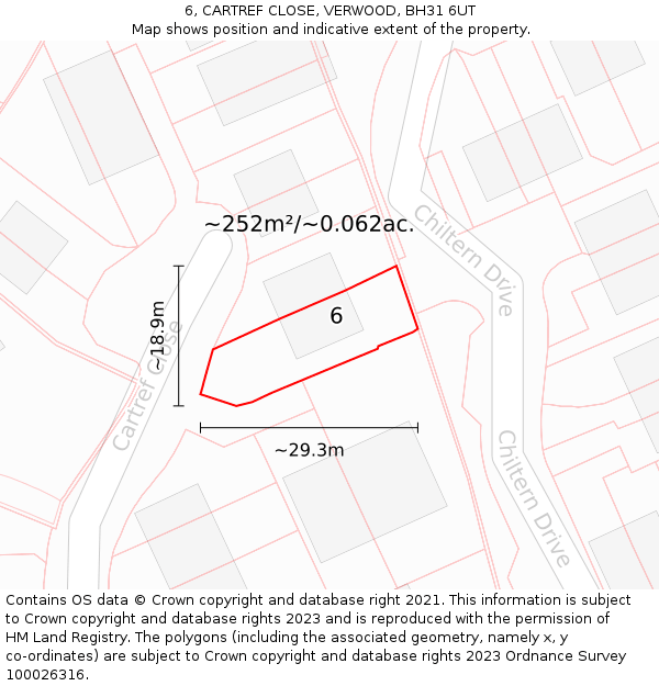 6, CARTREF CLOSE, VERWOOD, BH31 6UT: Plot and title map