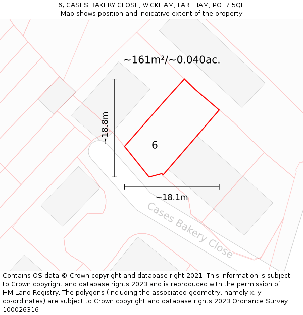 6, CASES BAKERY CLOSE, WICKHAM, FAREHAM, PO17 5QH: Plot and title map