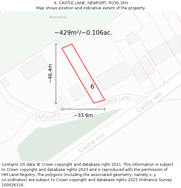 6, CASTLE LANE, NEWPORT, PO30 1PH: Plot and title map