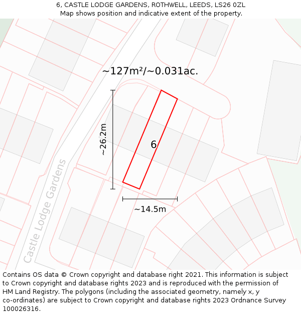 6, CASTLE LODGE GARDENS, ROTHWELL, LEEDS, LS26 0ZL: Plot and title map