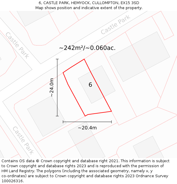 6, CASTLE PARK, HEMYOCK, CULLOMPTON, EX15 3SD: Plot and title map