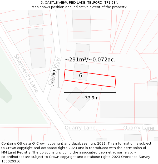 6, CASTLE VIEW, RED LAKE, TELFORD, TF1 5EN: Plot and title map