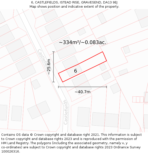 6, CASTLEFIELDS, ISTEAD RISE, GRAVESEND, DA13 9EJ: Plot and title map