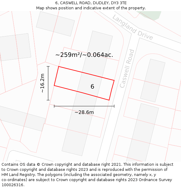 6, CASWELL ROAD, DUDLEY, DY3 3TE: Plot and title map