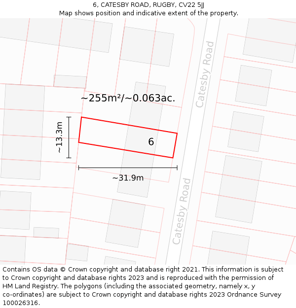 6, CATESBY ROAD, RUGBY, CV22 5JJ: Plot and title map