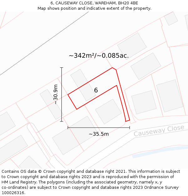6, CAUSEWAY CLOSE, WAREHAM, BH20 4BE: Plot and title map