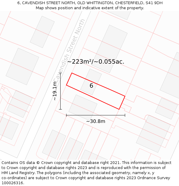 6, CAVENDISH STREET NORTH, OLD WHITTINGTON, CHESTERFIELD, S41 9DH: Plot and title map