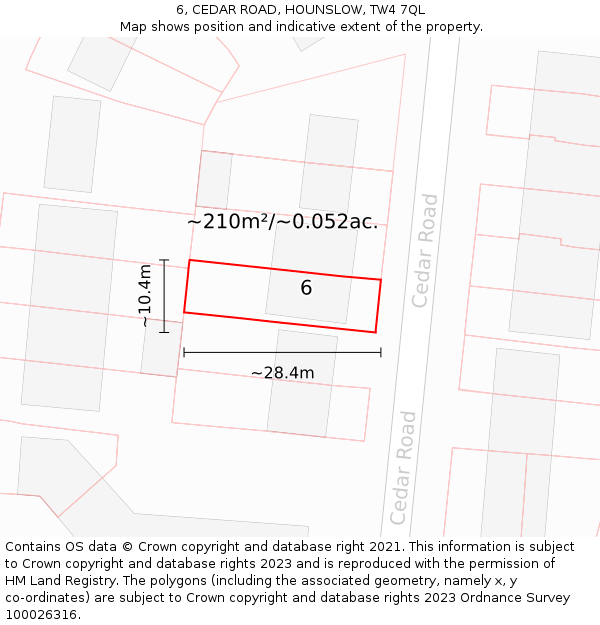 6, CEDAR ROAD, HOUNSLOW, TW4 7QL: Plot and title map