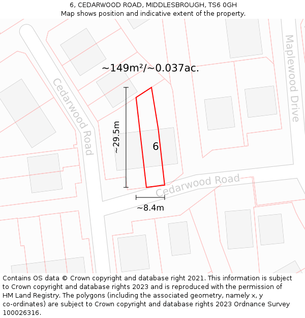 6, CEDARWOOD ROAD, MIDDLESBROUGH, TS6 0GH: Plot and title map