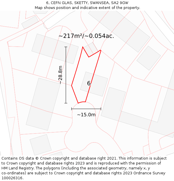 6, CEFN GLAS, SKETTY, SWANSEA, SA2 9GW: Plot and title map