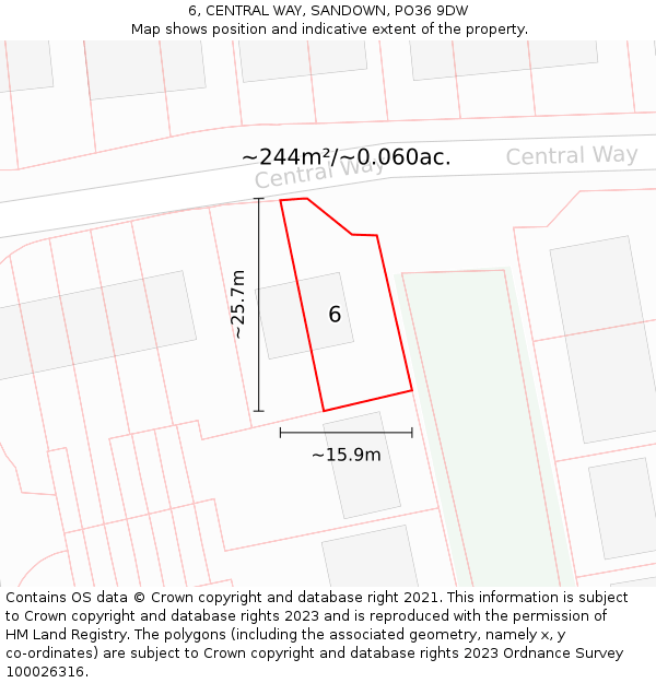 6, CENTRAL WAY, SANDOWN, PO36 9DW: Plot and title map