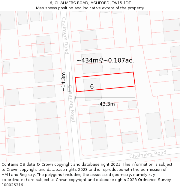 6, CHALMERS ROAD, ASHFORD, TW15 1DT: Plot and title map