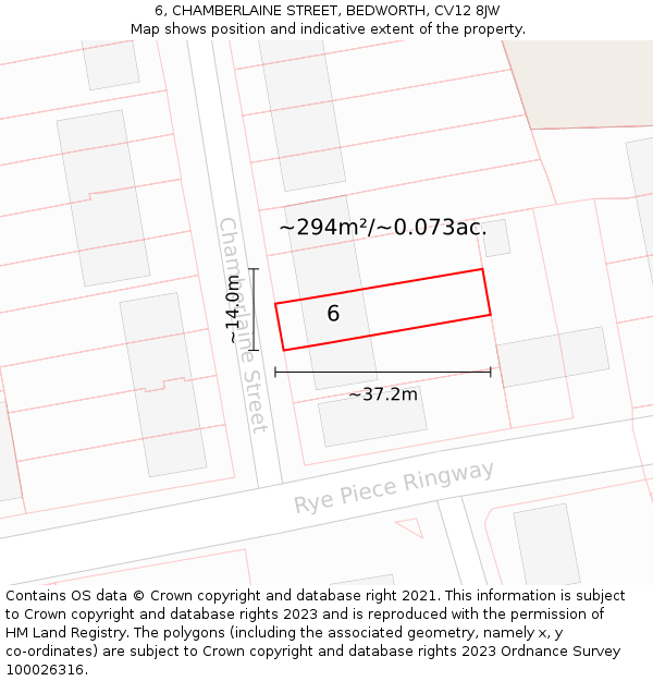 6, CHAMBERLAINE STREET, BEDWORTH, CV12 8JW: Plot and title map