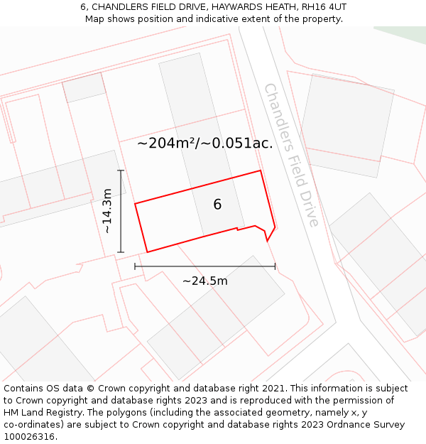 6, CHANDLERS FIELD DRIVE, HAYWARDS HEATH, RH16 4UT: Plot and title map