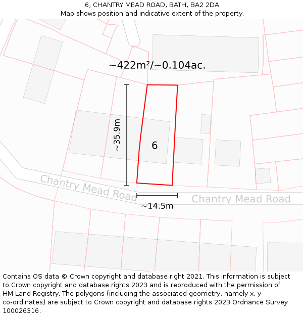 6, CHANTRY MEAD ROAD, BATH, BA2 2DA: Plot and title map