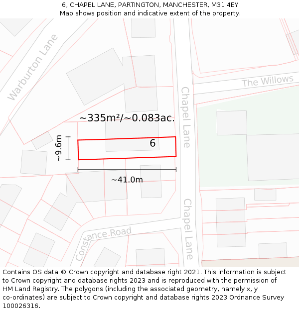 6, CHAPEL LANE, PARTINGTON, MANCHESTER, M31 4EY: Plot and title map