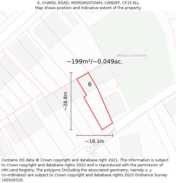 6, CHAPEL ROAD, MORGANSTOWN, CARDIFF, CF15 8LL: Plot and title map