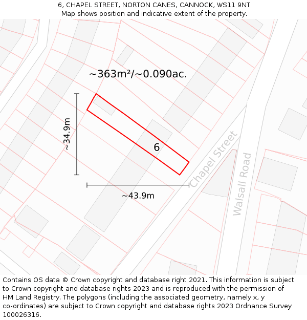 6, CHAPEL STREET, NORTON CANES, CANNOCK, WS11 9NT: Plot and title map