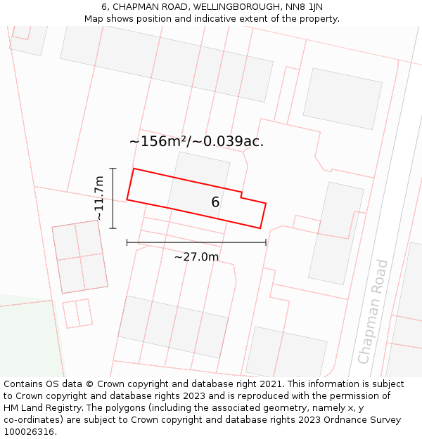 6, CHAPMAN ROAD, WELLINGBOROUGH, NN8 1JN: Plot and title map