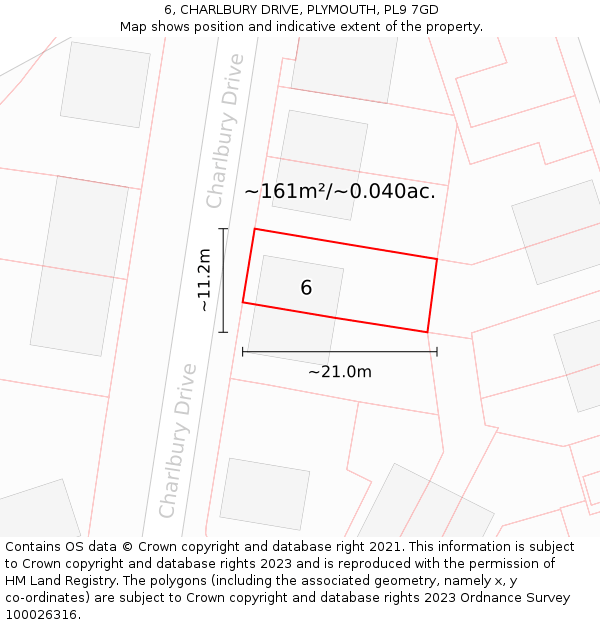 6, CHARLBURY DRIVE, PLYMOUTH, PL9 7GD: Plot and title map