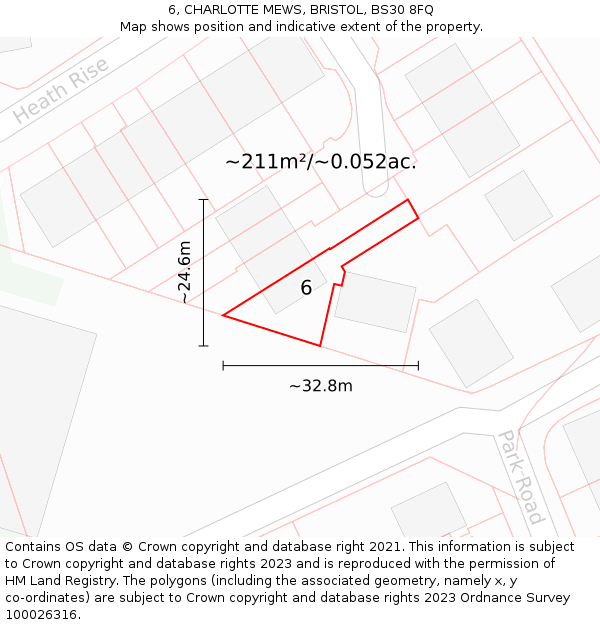 6, CHARLOTTE MEWS, BRISTOL, BS30 8FQ: Plot and title map