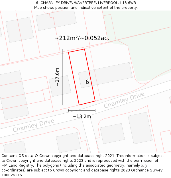 6, CHARNLEY DRIVE, WAVERTREE, LIVERPOOL, L15 6WB: Plot and title map