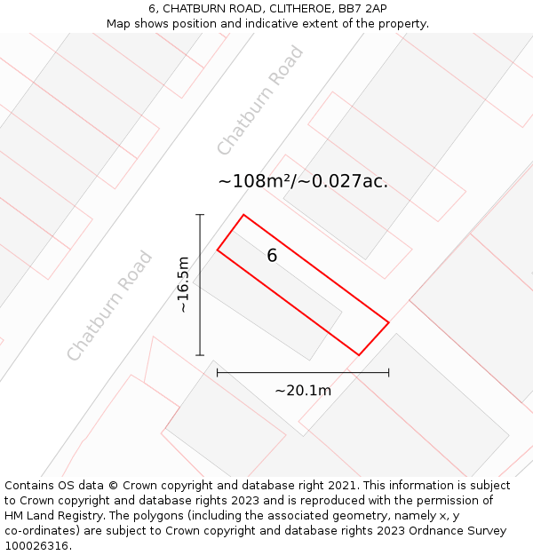 6, CHATBURN ROAD, CLITHEROE, BB7 2AP: Plot and title map