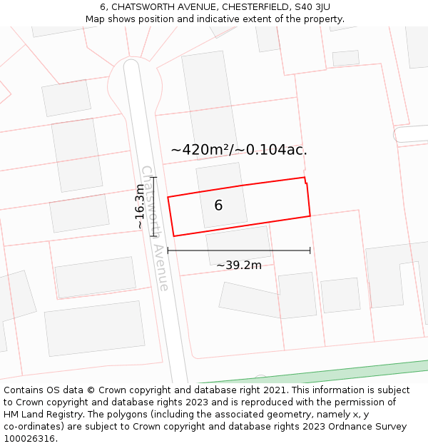 6, CHATSWORTH AVENUE, CHESTERFIELD, S40 3JU: Plot and title map