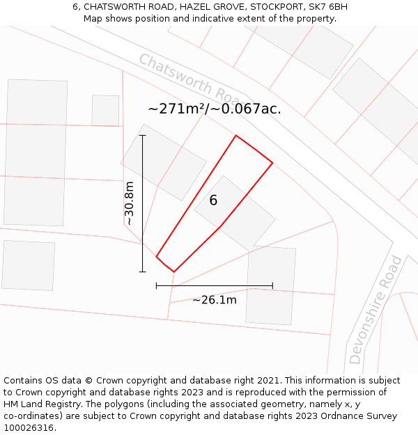 6, CHATSWORTH ROAD, HAZEL GROVE, STOCKPORT, SK7 6BH: Plot and title map