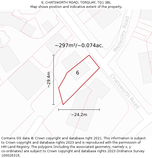 6, CHATSWORTH ROAD, TORQUAY, TQ1 3BL: Plot and title map