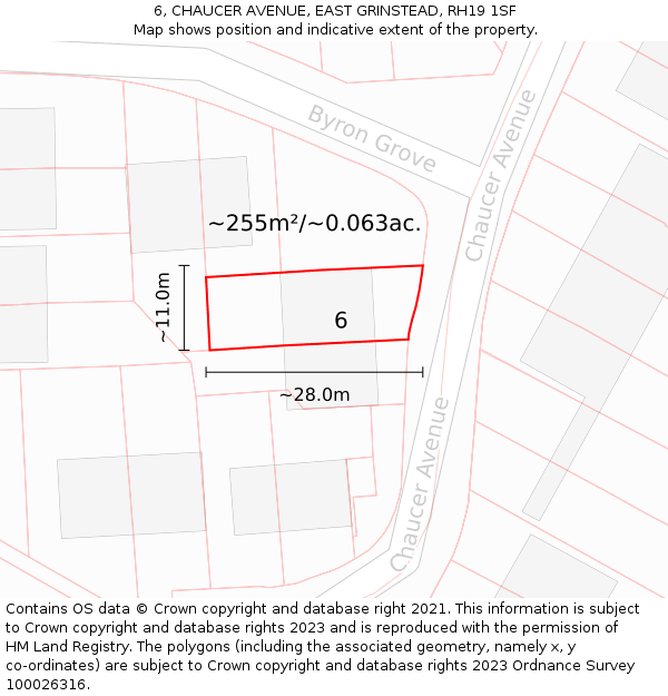 6, CHAUCER AVENUE, EAST GRINSTEAD, RH19 1SF: Plot and title map
