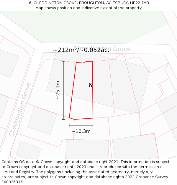 6, CHEDDINGTON GROVE, BROUGHTON, AYLESBURY, HP22 7AB: Plot and title map