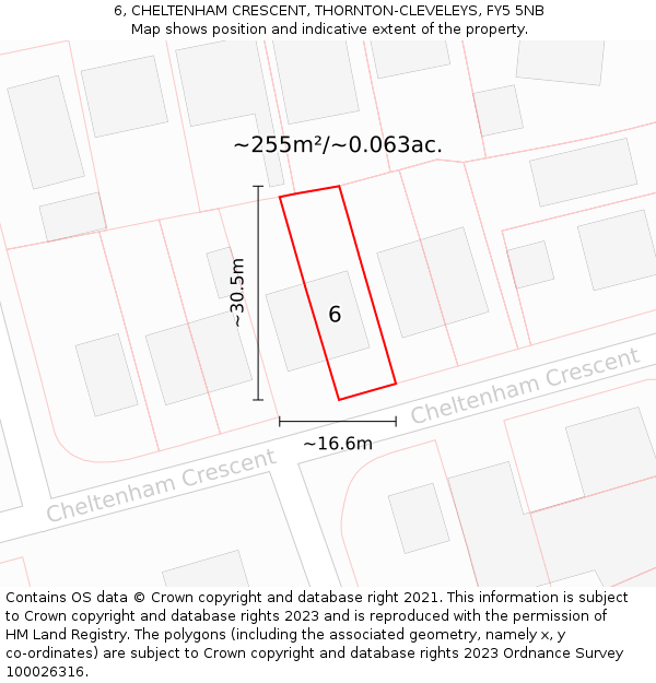 6, CHELTENHAM CRESCENT, THORNTON-CLEVELEYS, FY5 5NB: Plot and title map