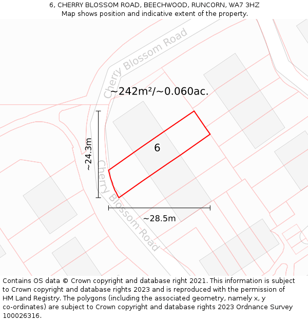 6, CHERRY BLOSSOM ROAD, BEECHWOOD, RUNCORN, WA7 3HZ: Plot and title map