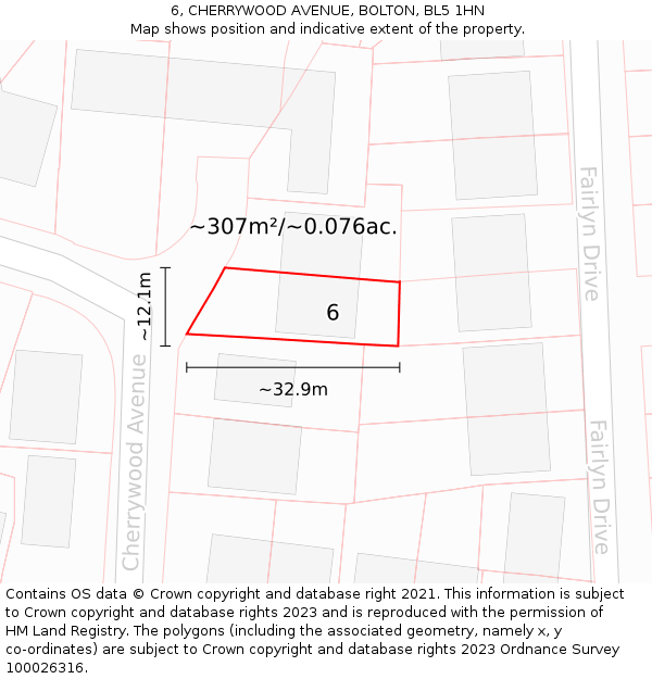 6, CHERRYWOOD AVENUE, BOLTON, BL5 1HN: Plot and title map