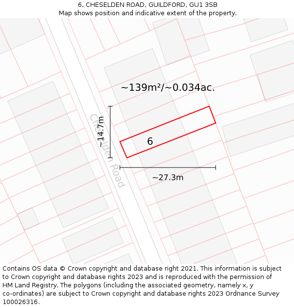 6, CHESELDEN ROAD, GUILDFORD, GU1 3SB: Plot and title map